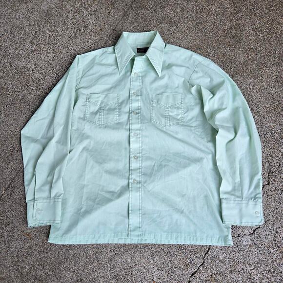 Vtg 70s JC PENNEY Towncraft Plain Earthtone Pastel No Iron Button Up Shirt M - Picture 1 of 6